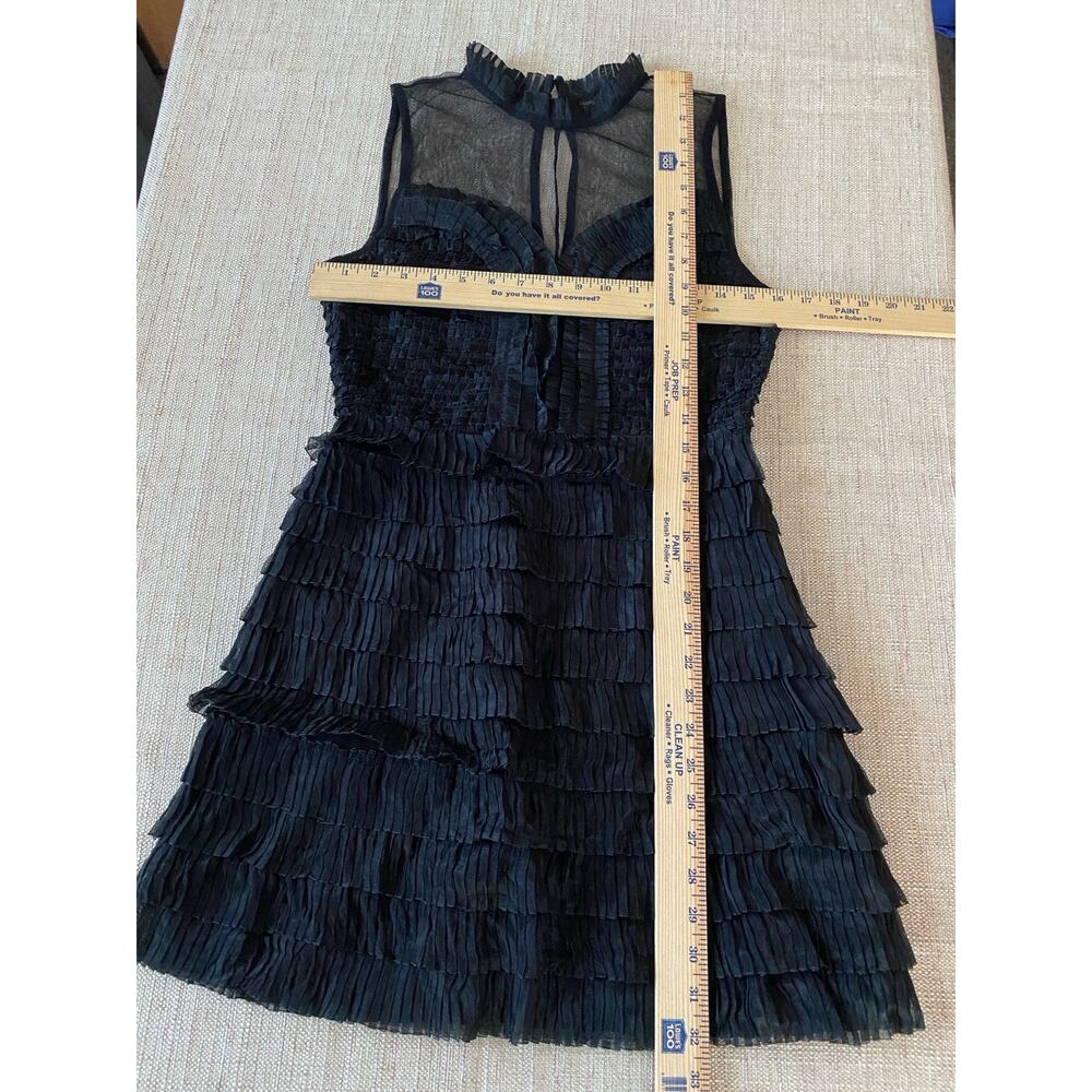 FREE PEOPLE Black Mesh Fan Ruffle Tiered Mini Cocktail Party Dress 6 - Picture 3 of 9